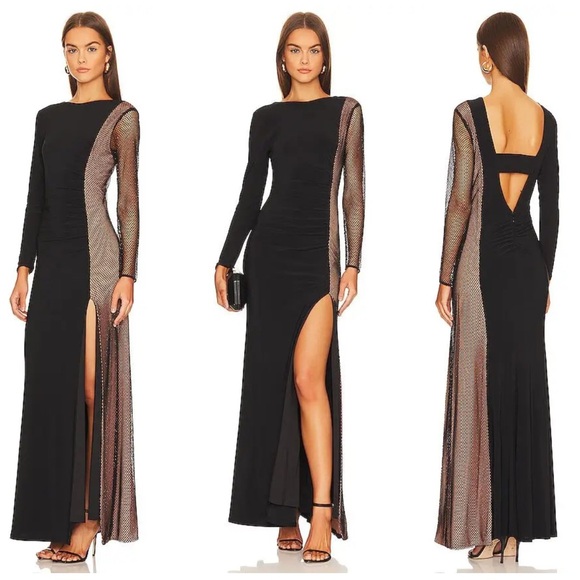 BCBGMaxAzria Dresses & Skirts - NWT Black Long Sleeve Formal Gown BCBGMAXAZRIA Rhinestone Evening